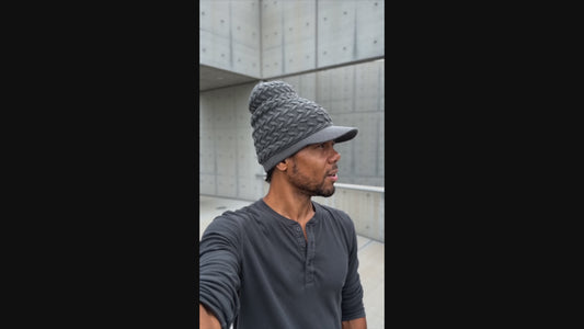 Gray Rasta Knit Cap — XL Cotton Dreadlock Hat with Brim