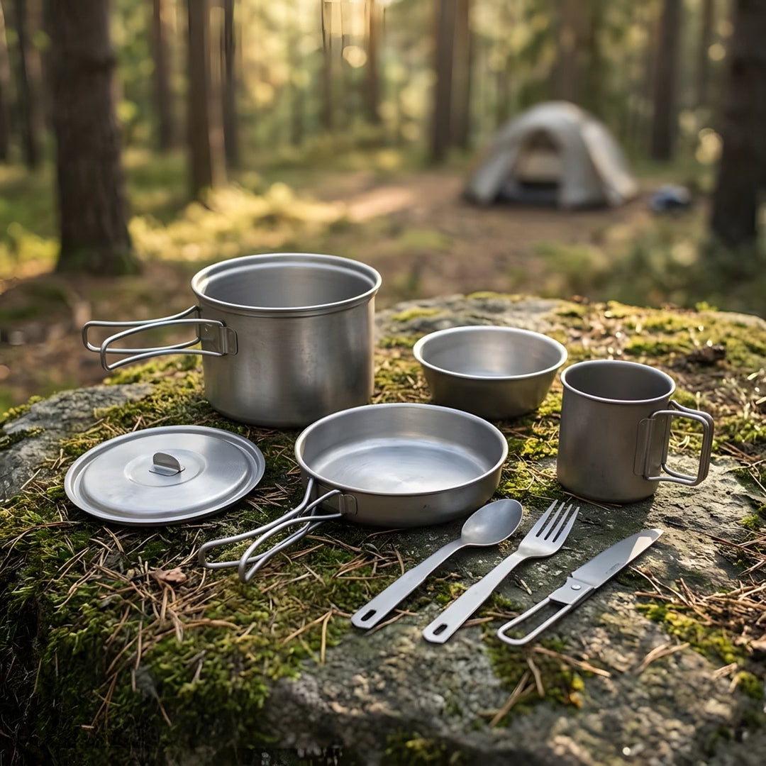 8-Piece Camping Cookware Set - Backpacking Pot, Pan, Bowl, Cup, Utensils