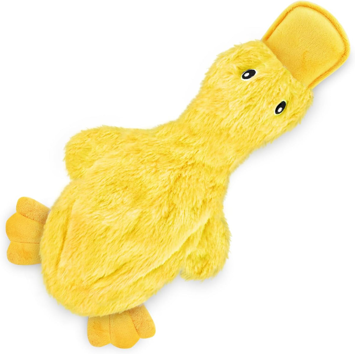 Squeaky Crinkle Duck Dog Toy, No-Stuffing Plush, Yellow