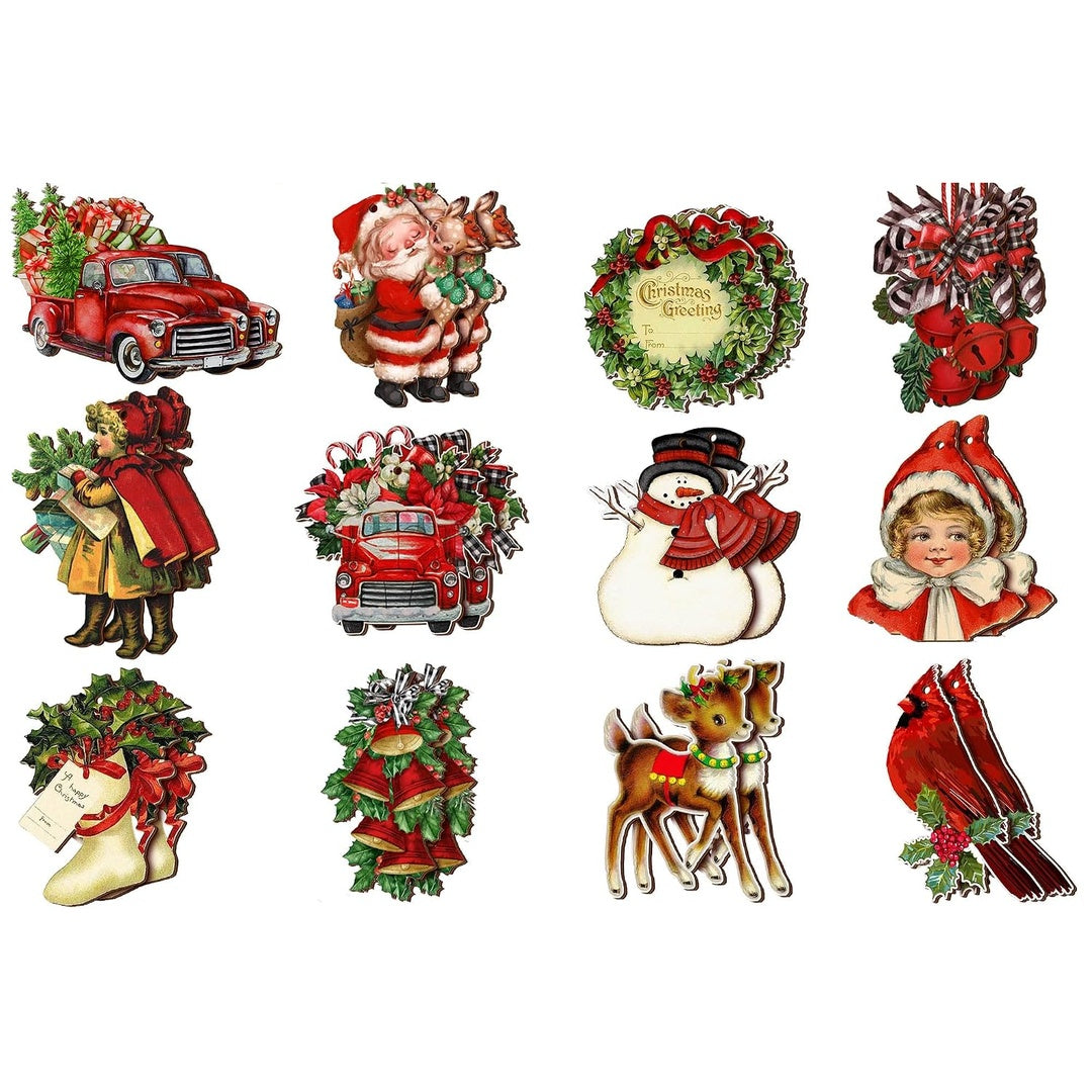 24-Piece Vintage Wooden Christmas Hanging Ornaments, 12 Styles