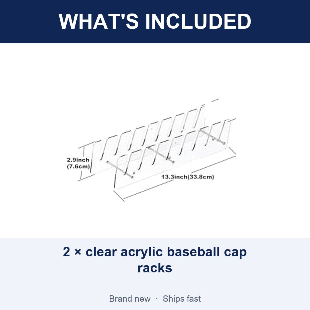 2-Pack Clear Acrylic Hat Organizers for Baseball Caps, Display Racks