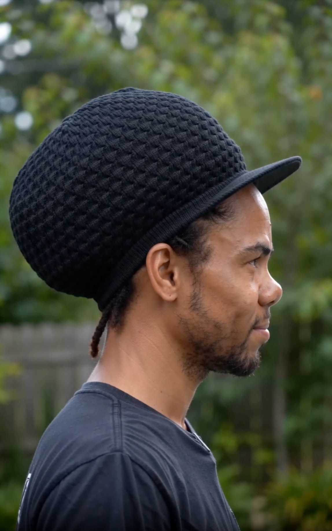 Black Rasta Knit Cap — XL Cotton Dreadlock Hat with Brim