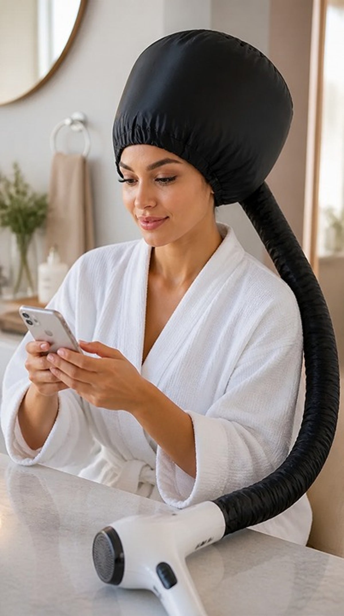 Hair Drying Bonnet Attachment + 50 Bobby Pins + 2 Microfiber Hair Towel Wraps