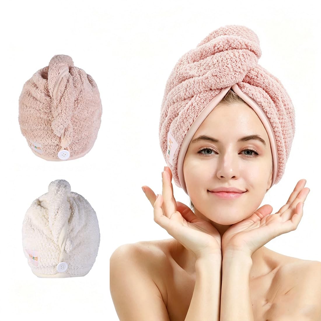 Hair Drying Bonnet Attachment + 50 Bobby Pins + 2 Microfiber Hair Towel Wraps