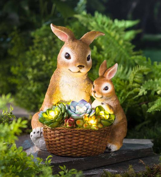 Solar Succulent Bunny Flower Pot Garden Statue